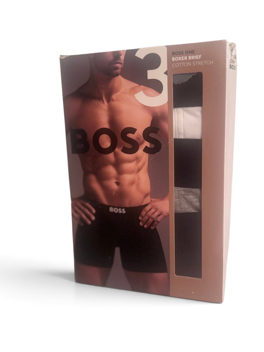 BOSS Hugo Boss Men’s 3 Pack Boxer Briefs Cotton Stretch Black White Gray NIB